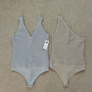 Abercrombie thick ribbed bodysuits in pastel blue and cream
